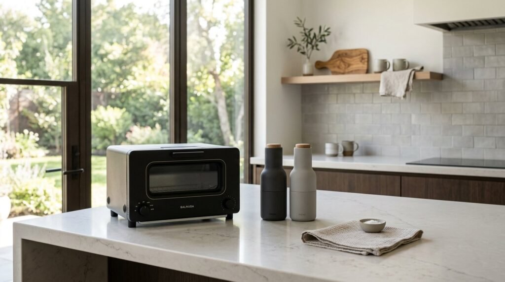 A sleek, minimalist kitchen counter with clutter-free surfaces and modern decor.