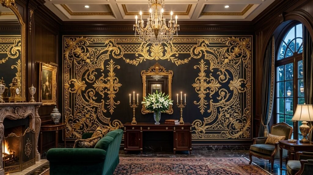 A close-up of a modern geometric decorative wall panel with intricate textures.