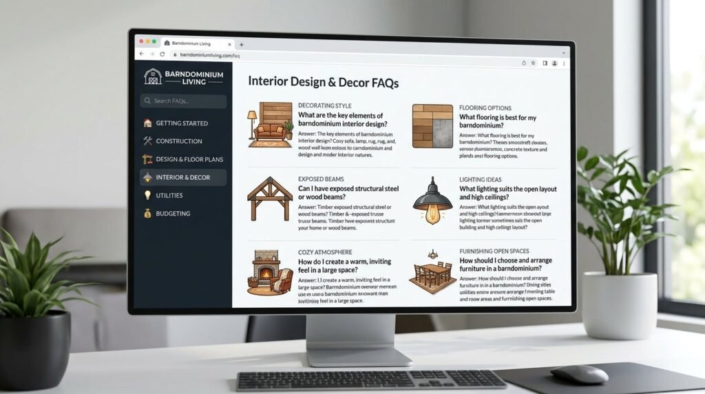 A clean and modern website FAQ section layout featuring organized accordion dropdown menus.
