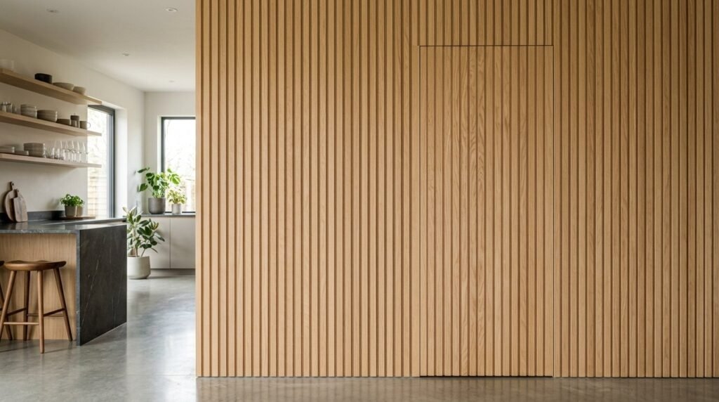 A sleek modern wall light fixture mounted in a contemporary kitchen setting.