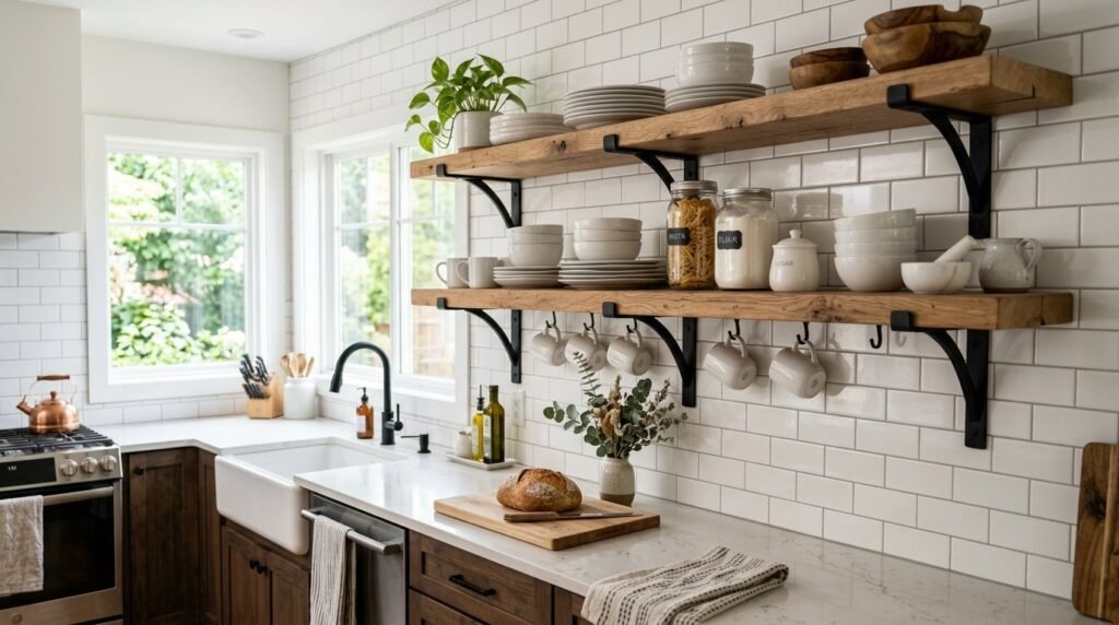 A bright modern kitchen with an open concept floor plan and contemporary design elements.