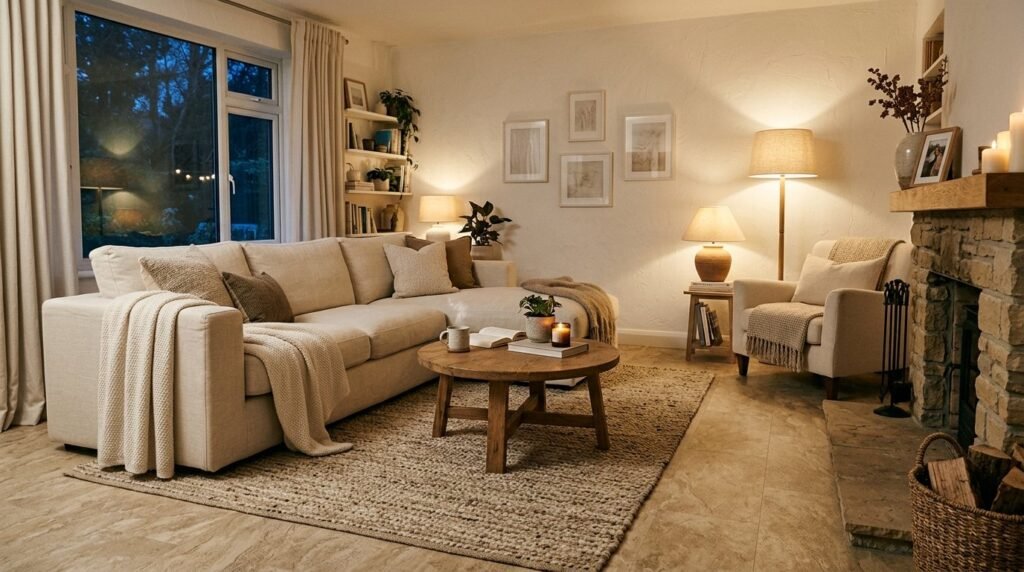 A beautifully staged modern living area with sophisticated furniture and decor.