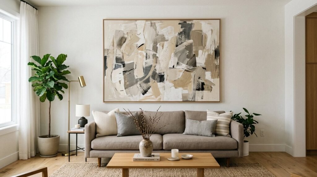 A beautifully styled modern living room featuring a striking architectural focal point and elegant furniture.
