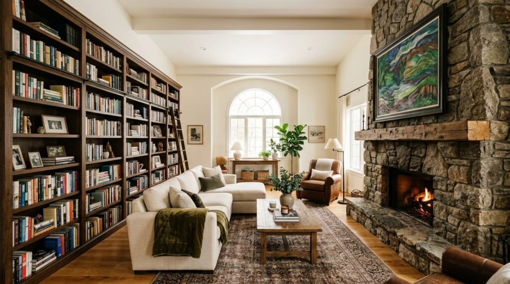 A beautifully staged modern living room with contemporary furniture and elegant decor.