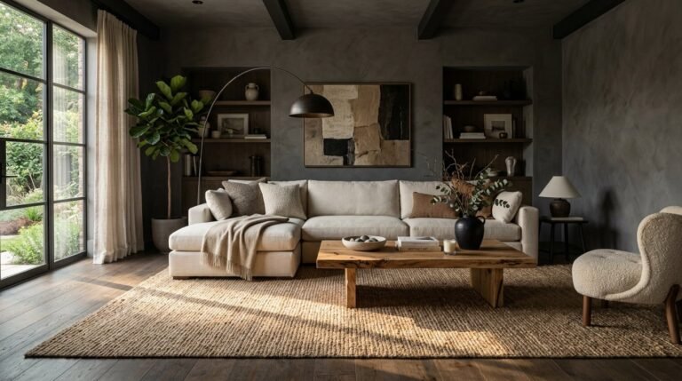 A beautifully staged modern living room with contemporary furniture and natural lighting.