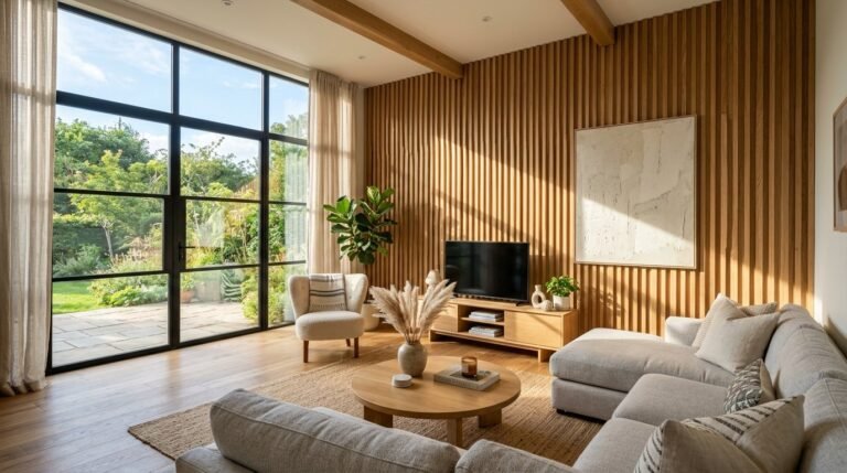 A bright and stylish modern living room interior design featuring contemporary furniture and minimalist decor.