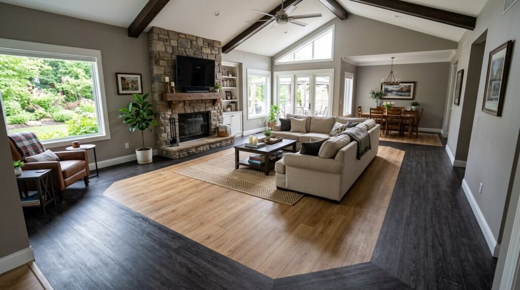 A beautifully staged modern living room with contemporary furniture and decor.