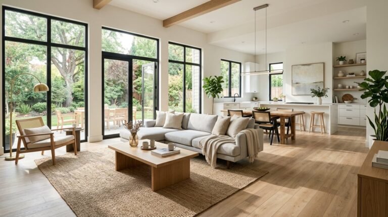 A beautiful and spacious modern living room with contemporary furniture and elegant decor.