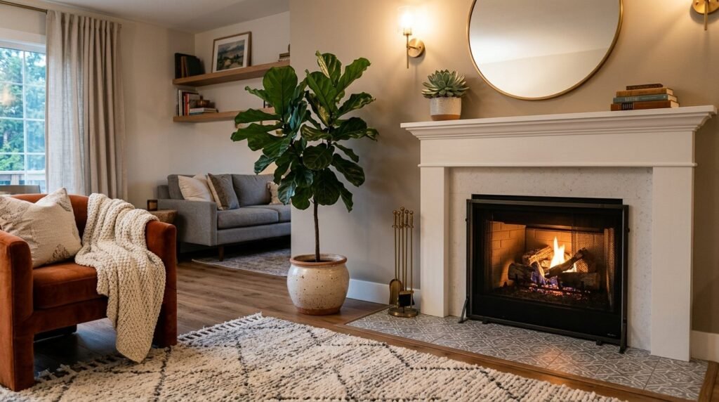 A beautifully staged modern living room with contemporary furniture and neutral decor.