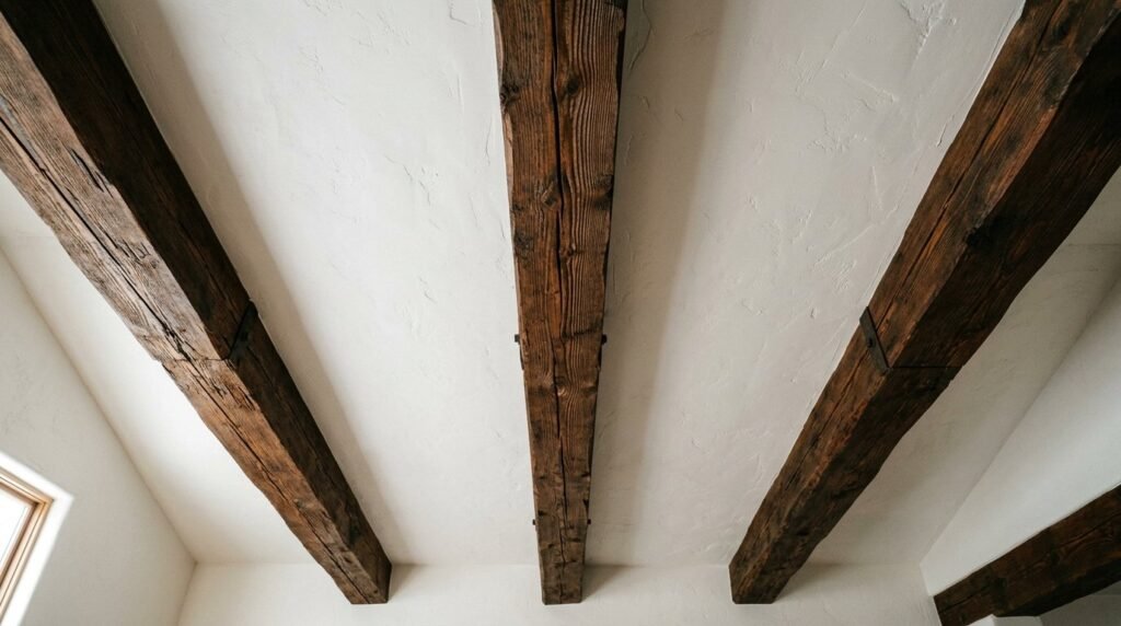 A clean and smooth white plaster ceiling in a modern architectural interior.