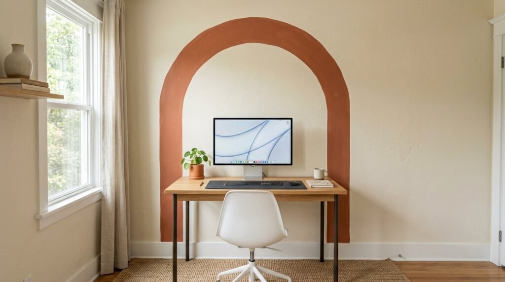 A clean and organized modern minimalist home office desk setup with high-end tech.
