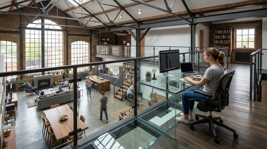 A clean and modern home office setup with professional desk equipment.