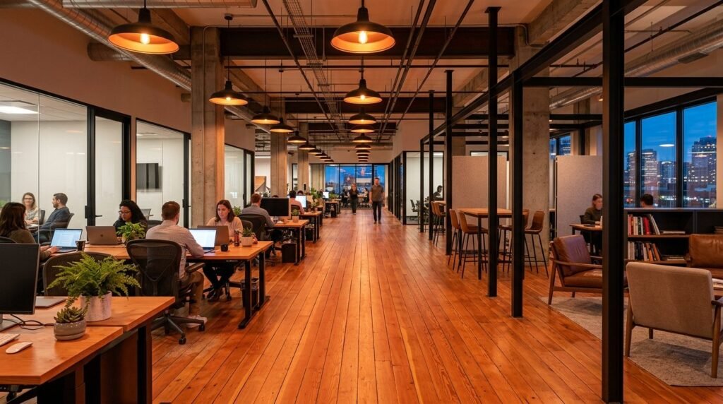 A clean and modern professional office workspace with organized desk space.