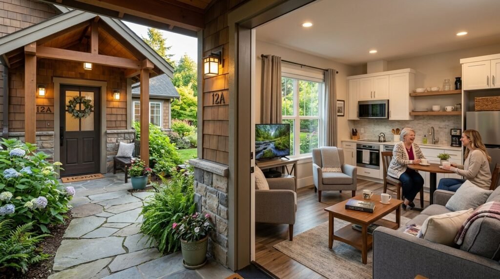 A bright and functional multi-generational living suite designed for families living together.