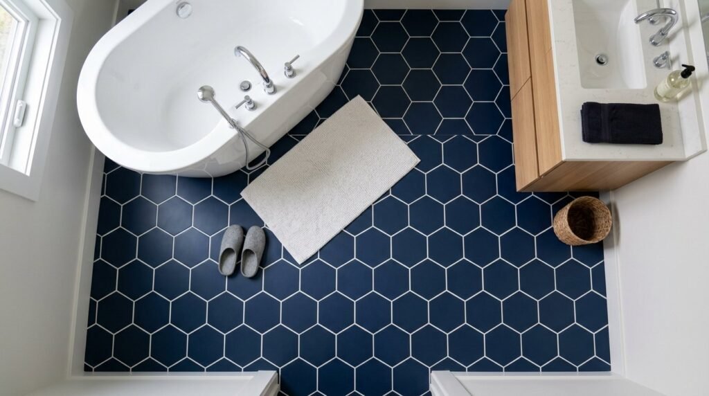 Close up of a sophisticated navy blue hexagonal geometric pattern background