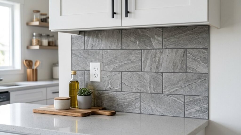 Close up shot of modern peel and stick adhesive decorative wall film with texture.