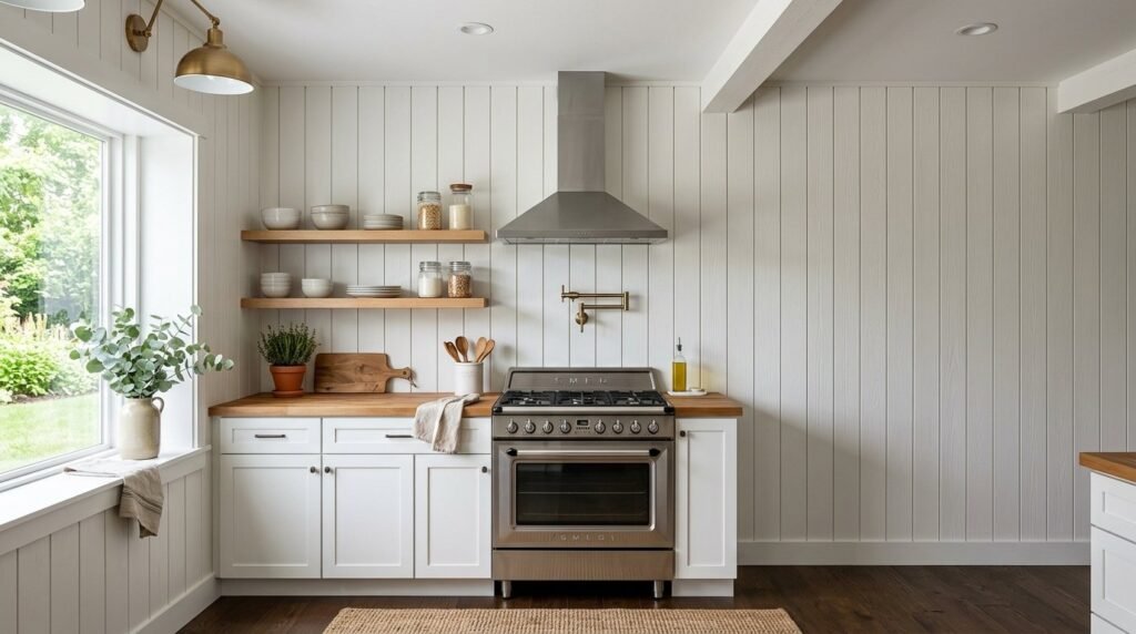 Close up view of distressed white painted wood planks showing natural grain texture.