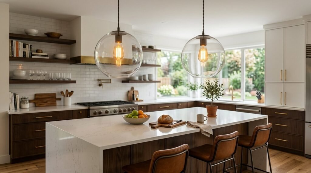 A stylish two globe pendant light hanging in a modern interior setting