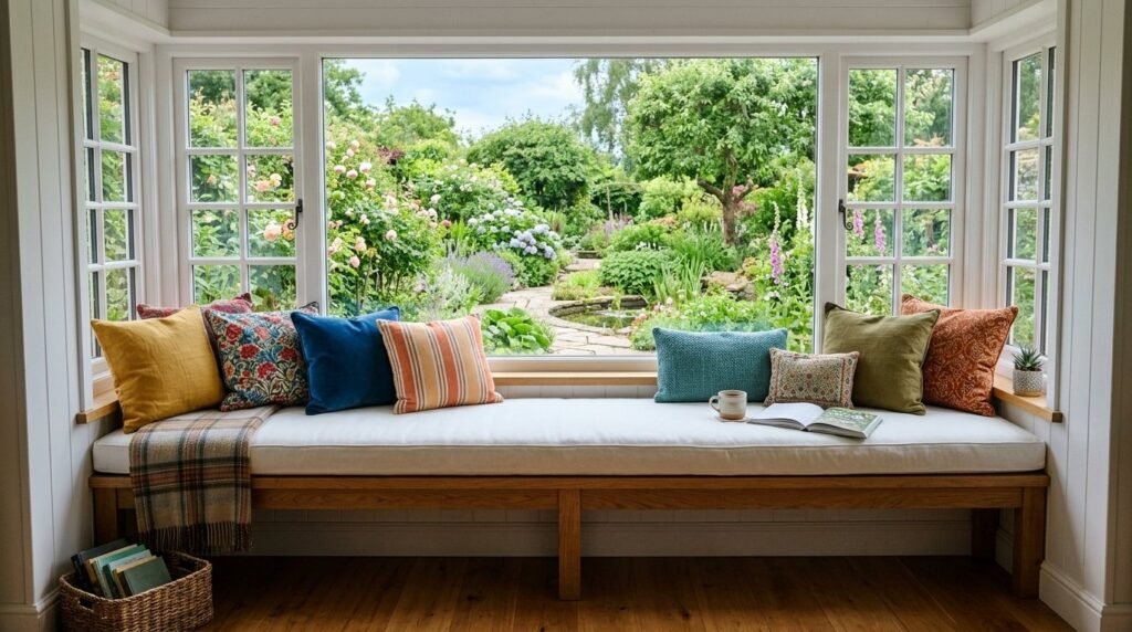 A rustic wooden bench positioned to provide a scenic view of a vast open landscape.