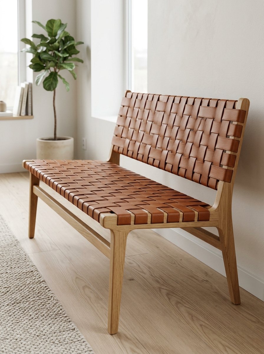 Faux Leather Woven Straps Bench