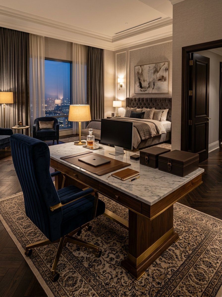 Marble Desk In Master Bedroom