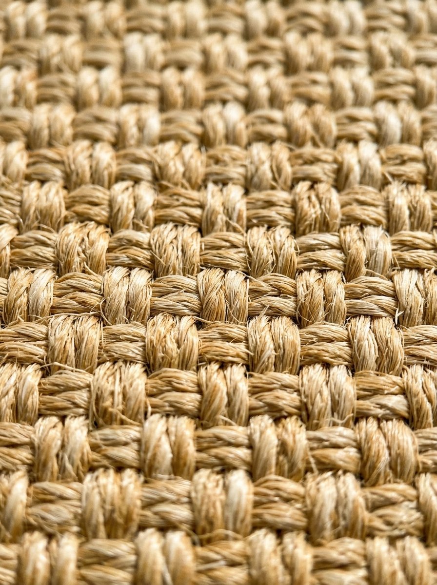 Top-down detailed shot showing the tight woven pattern of tan jute material