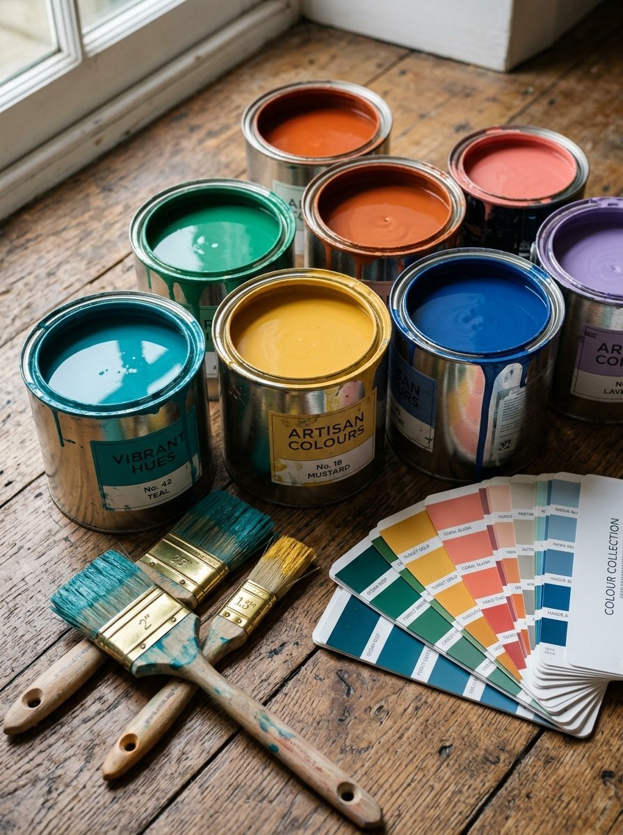 Paint Cans Brushes Color Swatches