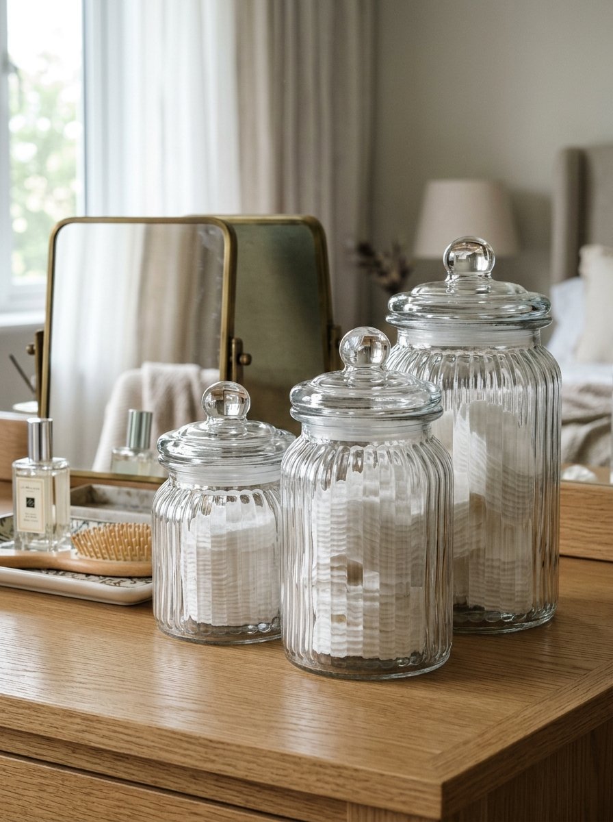 Fluted Glass Storage Jars Vanity