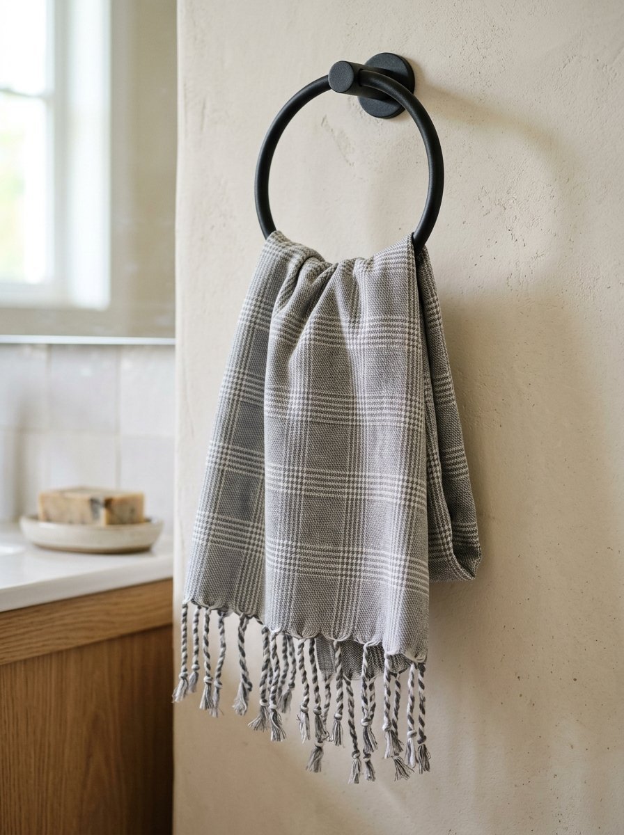 Plaid Turkish Hand Towel Draped