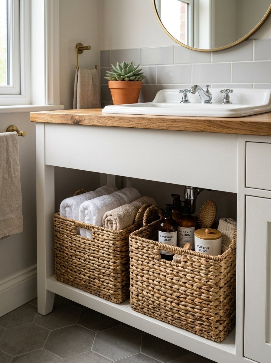 Two Woven Baskets Bathroom