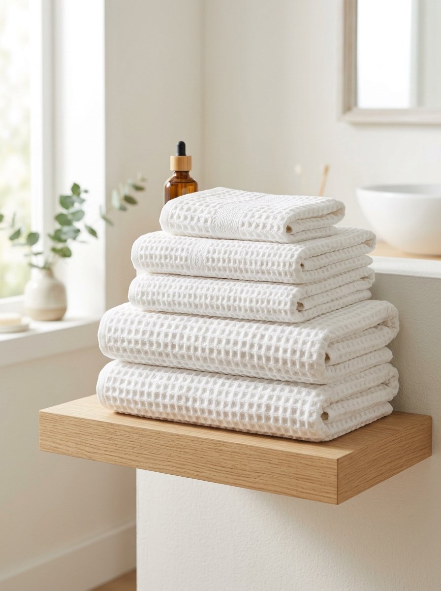Waffle Knit Towels Stacked Shelf